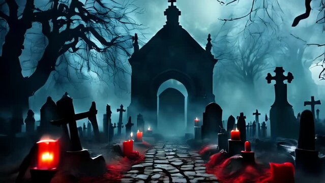 Spooky halloween graveyard