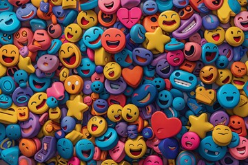 Fototapeta na wymiar Lots of smiling emojis, background with a texture of funny emojis