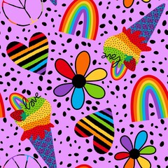 Fototapeta premium Summer print rainbow ice cream seamless lgbt love pattern for wrapping paper and fabrics and party pride accessories