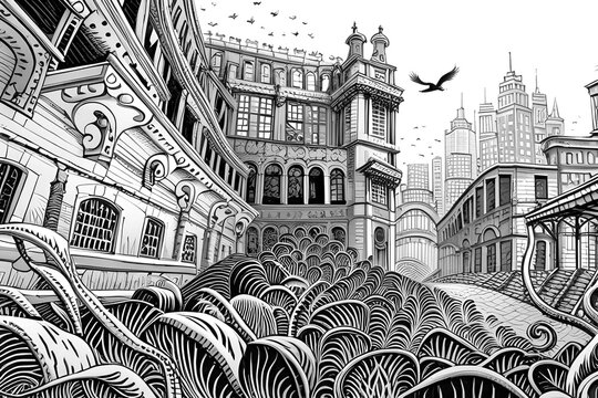 Illustration of a gothic horror castle that looks like something out