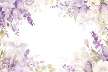 Fototapeta na wymiar Floral Frame, Watercolor White violets with lavender tones, Invitation Design with Copy Space