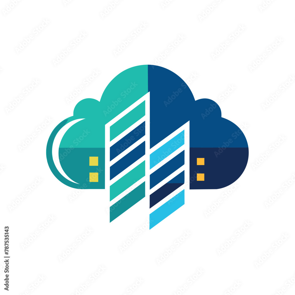 Poster a building situated on a cloud, representing a cloud hosting platform in an abstract manner, abstrac