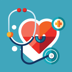 A heart-shaped object with a stethoscope attached to it, depicting a medical health care icon, abstract medical halth care icon with stethoscope and heart
