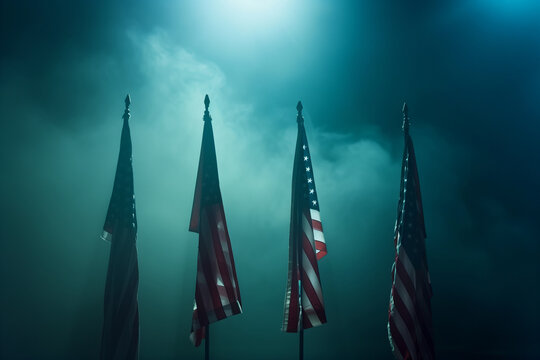 uplifting image showcasing the stars and stripes of American flags against a deep blue background, reminding us of the sacrifices made by veterans and the enduring principles of li