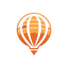 Fototapeta premium An orange hot air balloon soaring through the sky, A clean, contemporary logo featuring a minimalist hot air balloon icon
