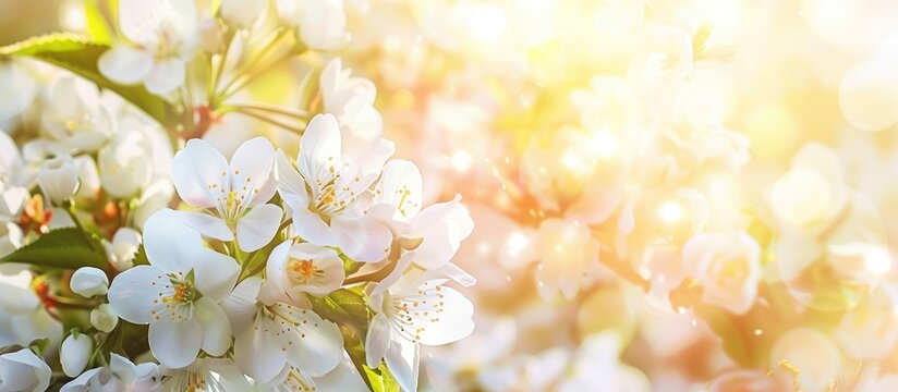 Spring-themed background with white flowers, a natural Easter floral picture with empty space for text.