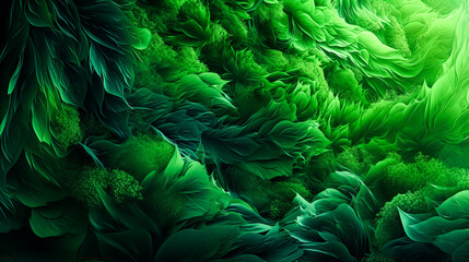 A close up of green leaves with a lush green background.
