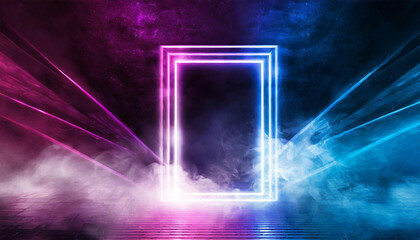 Abstract background with ultraviolet neon lights with smoke. 