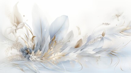 Abstract Serene Feather and Floral Artwork with Soft Pastel Tones.