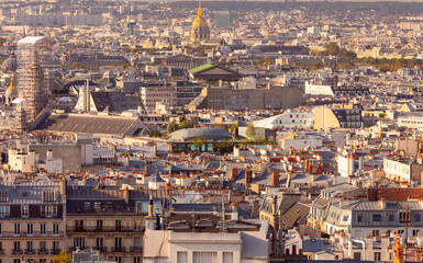 View of Paris from above on a clear sunny morning.