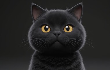 a black cat with yellow eyes is sitting down and looking at the camera