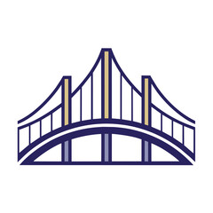 A bridge spanning across a body of water, connecting two sides, A minimalist logo incorporating a simple circle and line
