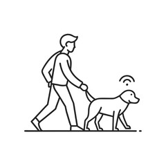 A man is walking a dog on a leash, A minimalist outline of a person walking a dog, minimalist simple modern vector logo design