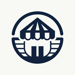 Monochromatic logo featuring a circus tent design, A monochromatic logo representing a digital marketplace, minimalist simple modern vector logo design