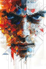 Fragmented Visage: A Mans Face Reimagined With Geometric Shapes