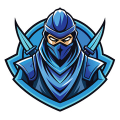 A blue ninja holding a sword in hand, ready for combat, Artistic Rendering of the Blue Ninja Assassin, Logo, Mascot