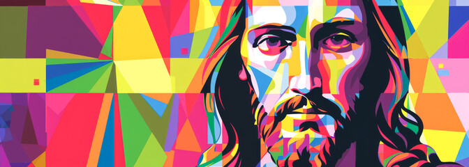 Jesus Christ on colorful abstract background. - obrazy, fototapety, plakaty