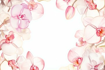 Floral Frame, Watercolor White and pink orchids, Invitation Design with Copy Space