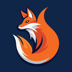 Obraz premium A red fox logo displayed on a vibrant blue background, showcasing minimalist art style, A stylized image of a fox in a minimalist art style, minimalist simple modern vector logo design