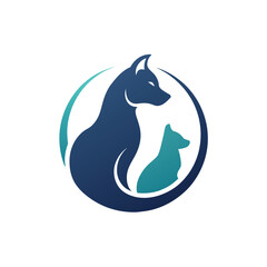 A dog and a cat are sitting next to each other, forming a circle shape, A subtle silhouette of a cat and dog together, minimalist simple modern vector logo design