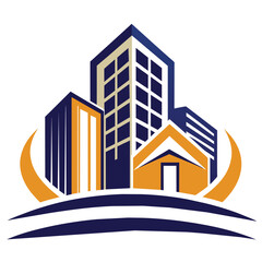 The logo for Urban Heights, a real estate development company, features a modern building design, Building real estate logo design