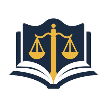 A book with a scale of justice placed on top, symbolizing law and justice, Clean and simple depiction of a law book, minimalist simple modern vector logo design