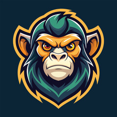 A monkeys head with an angry expression, cool monkey logo design vector illustrator