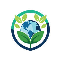 A green globe with leaves on top of it, Craft a simple logo that conveys the message of protecting our planet