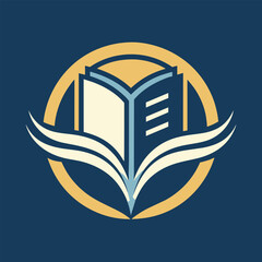 A logo featuring an open book in blue and yellow colors, Craft a simple yet impactful design for a book publishing firm