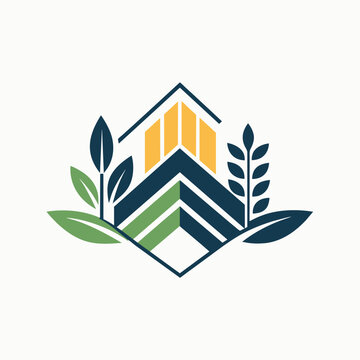 A minimalist logo featuring a house surrounded by lush green leaves, symbolizing a connection to nature, Create a minimalist logo that conveys the concept of transmission