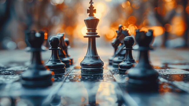 A chess board with a king and pawns on it, AI