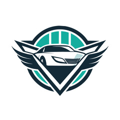 A car equipped with wings on its sides, ready for flight in a modern automotive design, Design a minimalist logo with a modern, automotive flair