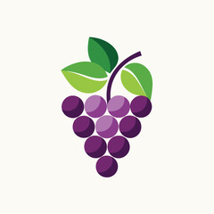 Cluster of ripe grapes with fresh green leaves on top, ready for harvesting, Develop a sleek logo for a specialty wine store using only a minimalist grape bunch