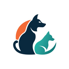 A dog and cat are peacefully sitting next to each other in a minimalist and modern design, dog and cat logo design, minimalist simple modern vector logo design