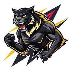 Fototapeta na wymiar A powerful black panther running swiftly with its mouth open, showcasing strength and agility, Dynamic Black Panther Logo Mascot, Striking Vector