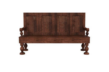 Old wooden medieval bench seat. 3D render isolated on white background.