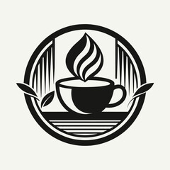 A cup of coffee emitting steam, showcasing the warmth and freshness of the beverage, Experiment with monochrome and duotone palettes for a minimalist cafe logo design