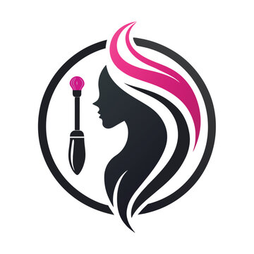 recommend clip art: A woman with a brush in her hair, combing or styling her hair with the brush, Graphic silhouette of a beauty tool or accessory, minimalist simple modern vector logo design