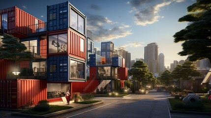 A photo of Container Residences Blending Seamless - obrazy, fototapety, plakaty