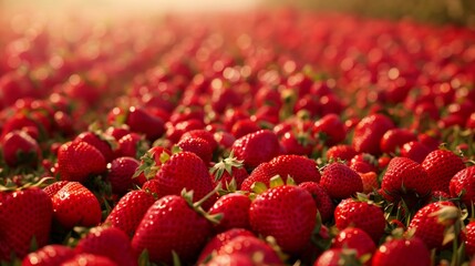Strawberry fields pattern, endless rows of juicy red - obrazy, fototapety, plakaty