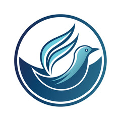 Obraz premium A minimalist logo of a blue bird enclosed in a circle, set against a white background, Minimalist logo of a bird in a circle with clean, modern lines