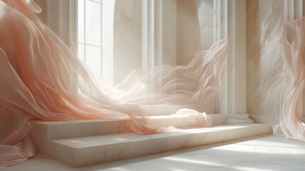 Soft silk caress in a 3D podium advertisement - obrazy, fototapety, plakaty