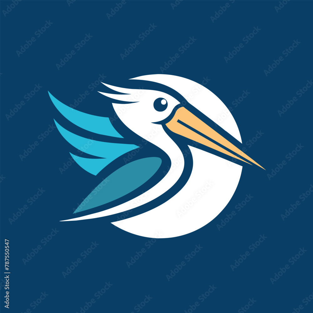 Sticker a white bird with a blue beak stands out against a solid blue background, pelican simple logo, minim