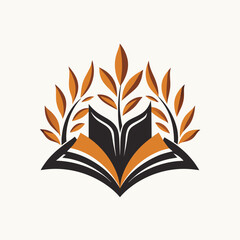 An open book overlaid with leaves on top, showcasing a blend of literature and nature, Produce a simple and elegant design for a publishing house - obrazy, fototapety, plakaty