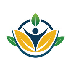 A person is standing on a large green leaf, Produce a simple yet impactful logo that symbolizes the dedication to a healthy lifestyle