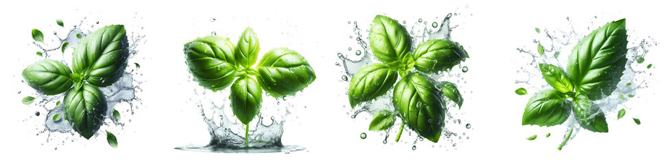 basil leaf with splash isolated png
