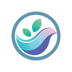 Fototapeta premium Blue and green logo featuring leaves in a circular design with soft gradients, Soft gradients and a circular design for a wellness clinic's modern logo