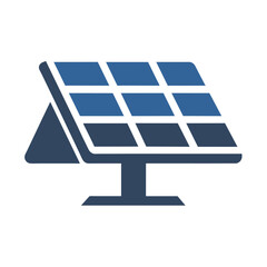 A solar panel rests on top of a computer monitor, converting sunlight into energy for the device, Solar panel icon with sleek, understated details, minimalist simple modern vector logo design