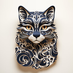 Intricate paper art cat face