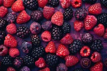 Raspberry and blackberry tessellation, a berry patchwork - obrazy, fototapety, plakaty